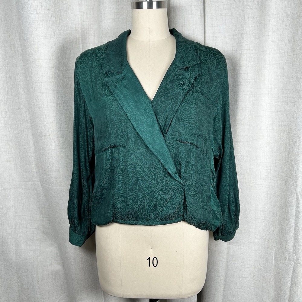 Maeve Anthropologie Almeria Wrap Blouse Emerald Green Paisley Size Medium